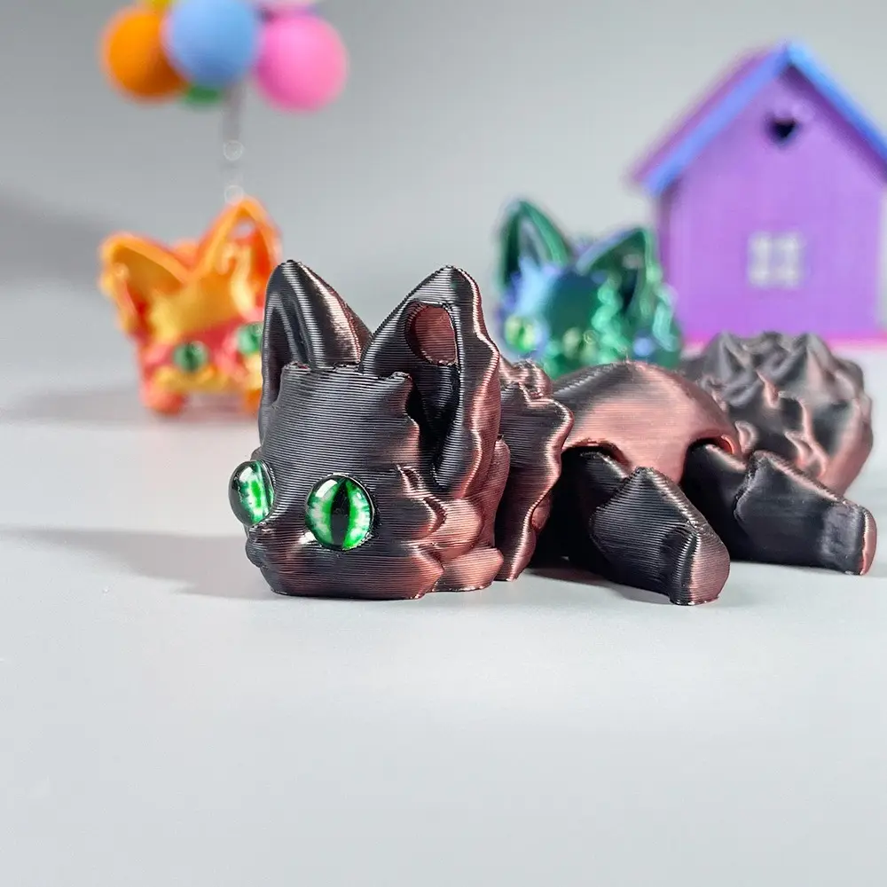 3D Printed Cute Fox Figurine Animals Model Toy Tail Movable Desktop Pet Articulated Fox Collectibles Toys For Home Decoration