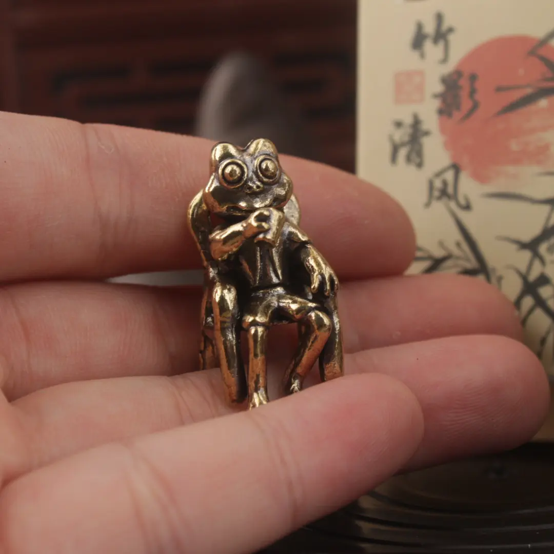 Brass Creative Frog Sitting Chair Drinking Tea Craft Ornament Home Desktop Office Small Ornament Copperware Wholesale