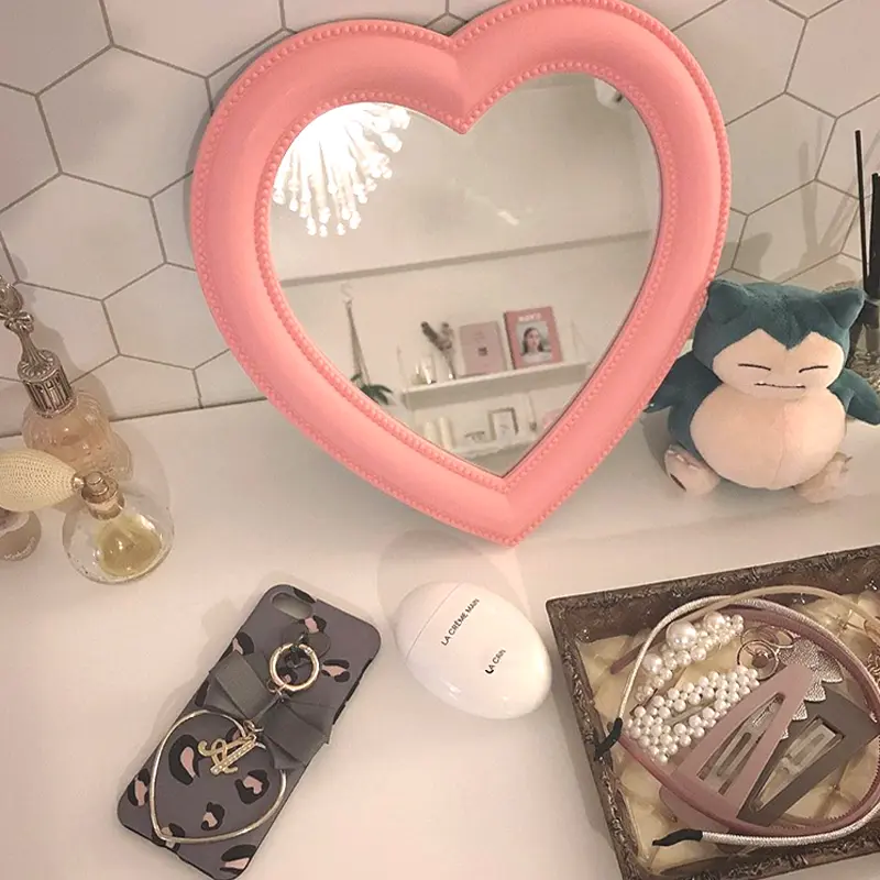 Heart Mirror Cosmetic Mirror Decorative Mirror Girl Heart Student Dormitory Mirror Home Decor Living Room Decoration Wall Decor