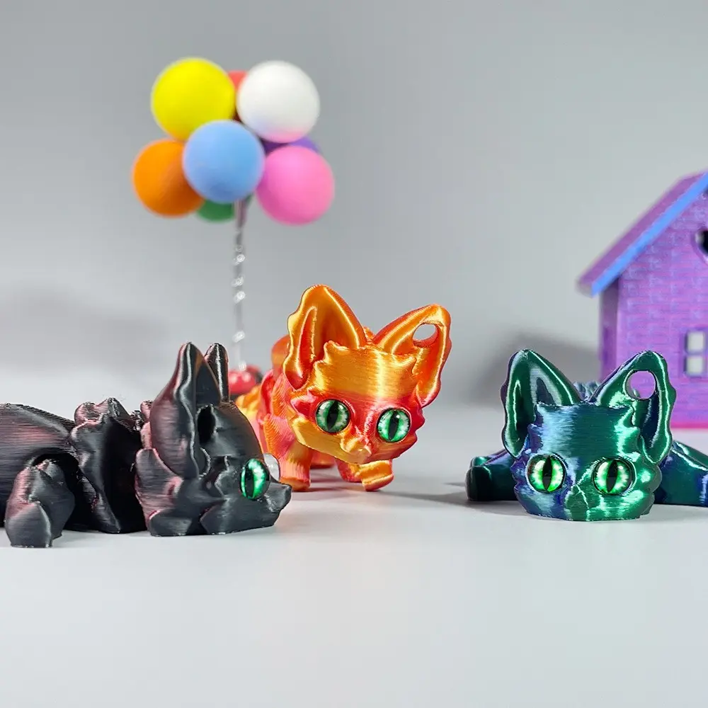3D Printed Cute Fox Figurine Animals Model Toy Tail Movable Desktop Pet Articulated Fox Collectibles Toys For Home Decoration