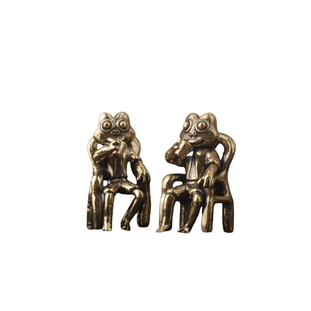 Brass Creative Frog Sitting Chair Drinking Tea Craft Ornament Home Desktop Office Small Ornament Copperware Wholesale