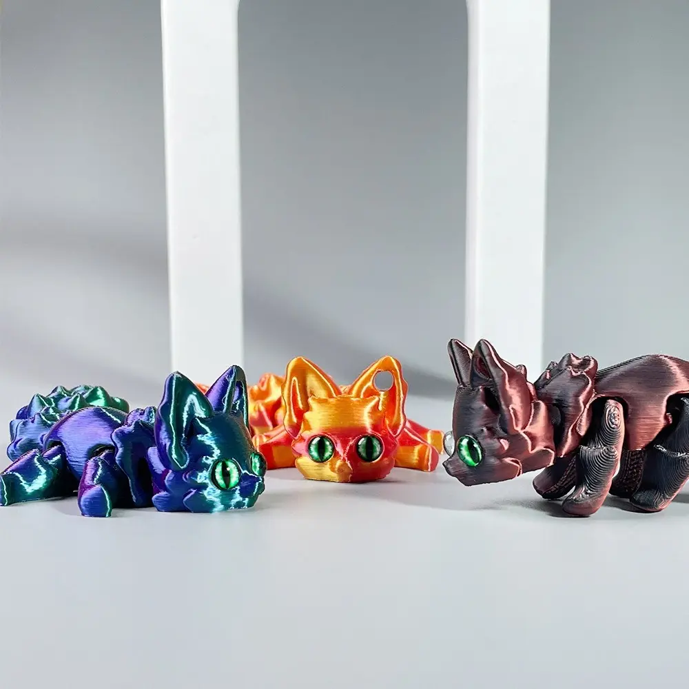3D Printed Cute Fox Figurine Animals Model Toy Tail Movable Desktop Pet Articulated Fox Collectibles Toys For Home Decoration