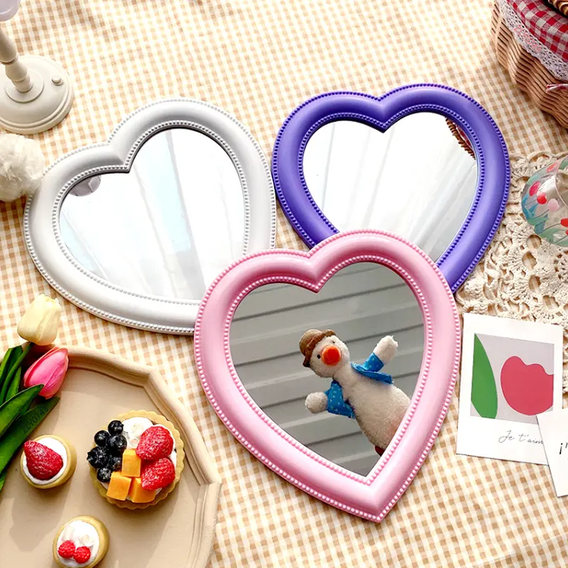 Heart Mirror Cosmetic Mirror Decorative Mirror Girl Heart Student Dormitory Mirror Home Decor Living Room Decoration Wall Decor