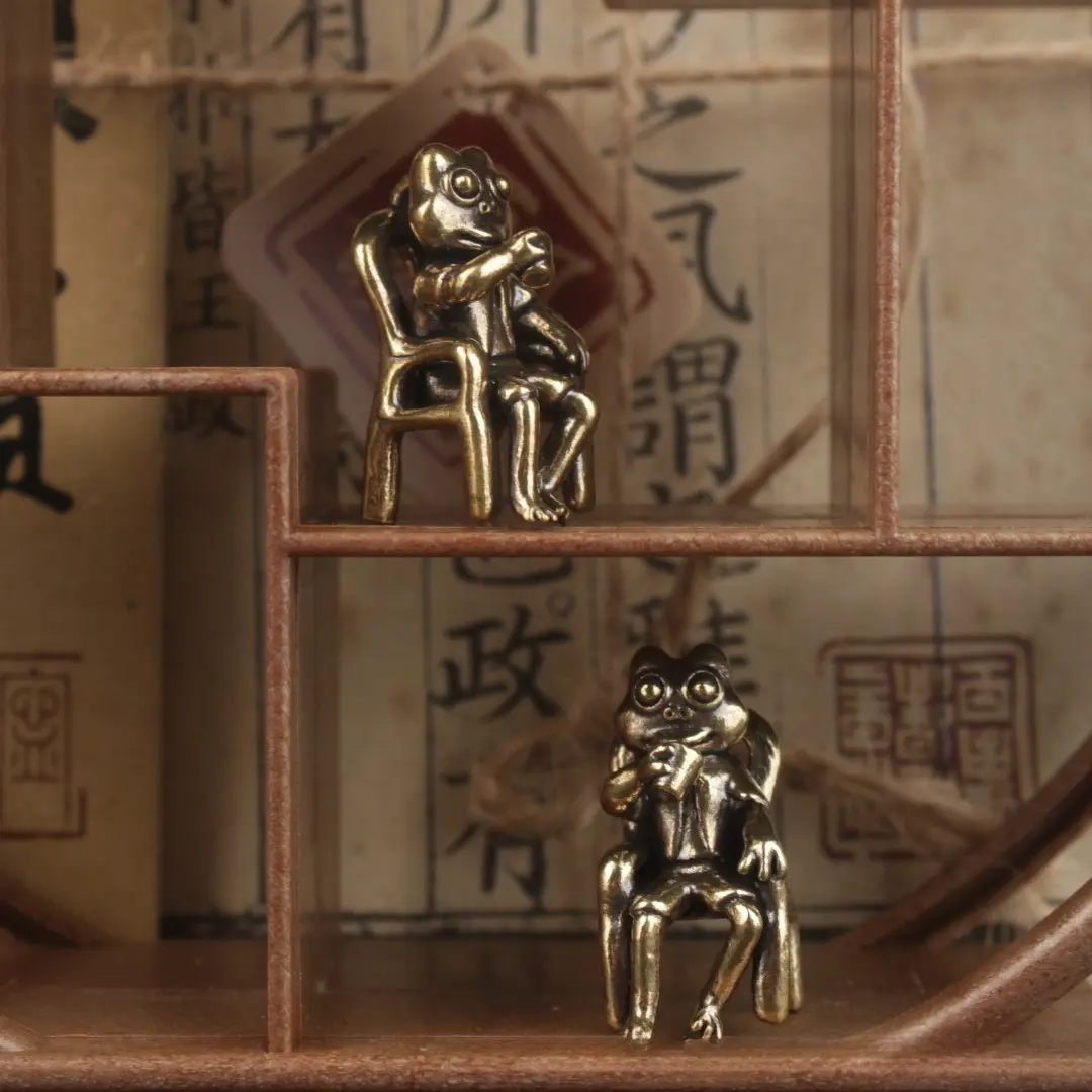 Brass Creative Frog Sitting Chair Drinking Tea Craft Ornament Home Desktop Office Small Ornament Copperware Wholesale