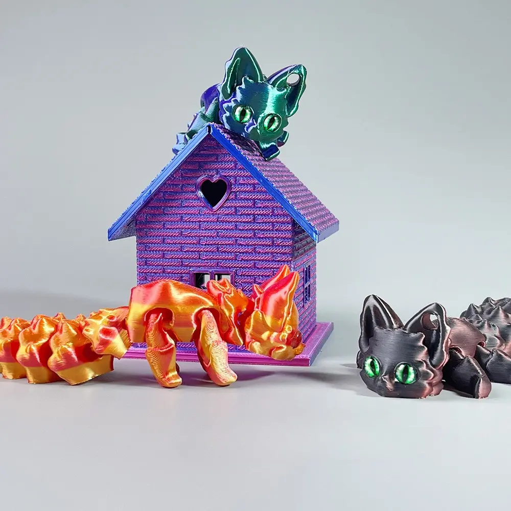 3D Printed Cute Fox Figurine Animals Model Toy Tail Movable Desktop Pet Articulated Fox Collectibles Toys For Home Decoration