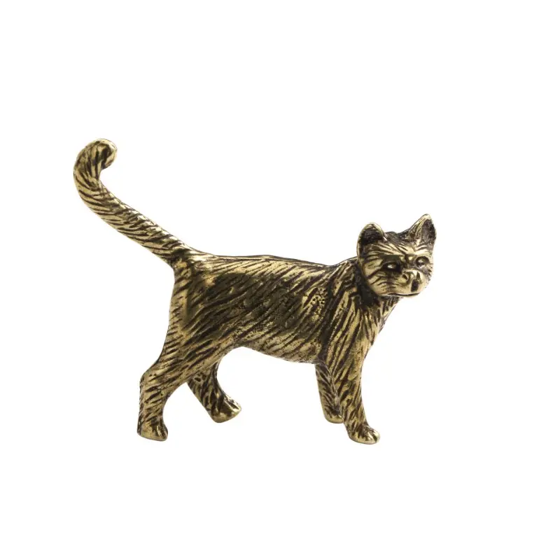 Creative Retro Brass Little Pet Cat Statue Interesting Mini Long-Tailed Cat Tabletop Ornament Miniature Home Decor Crafts Gift