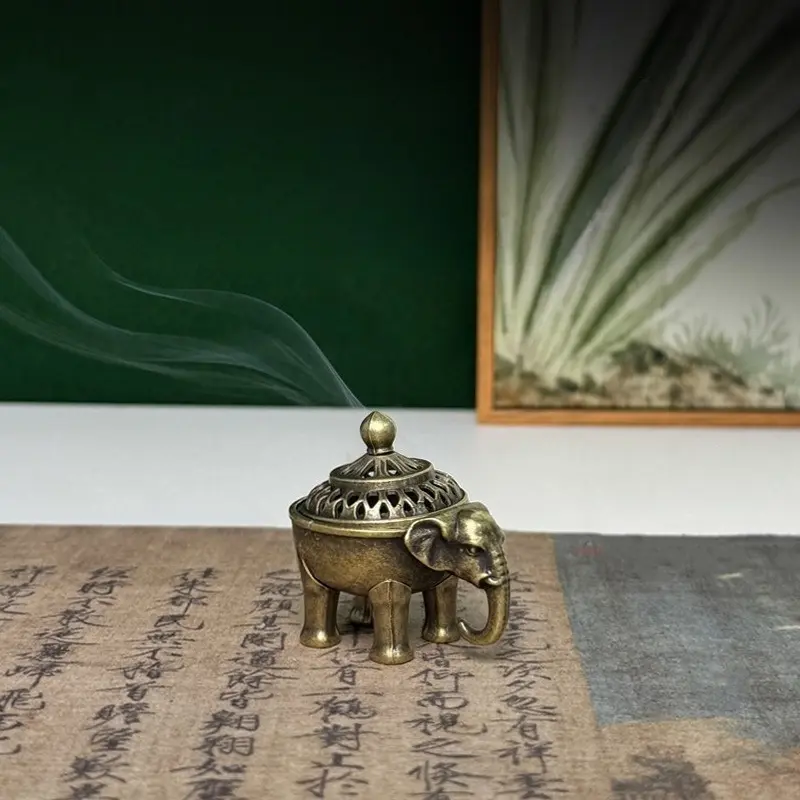 1pc Exquisite and compact hollow out elephant four legged incense burner indoor stove board desktop home decoration