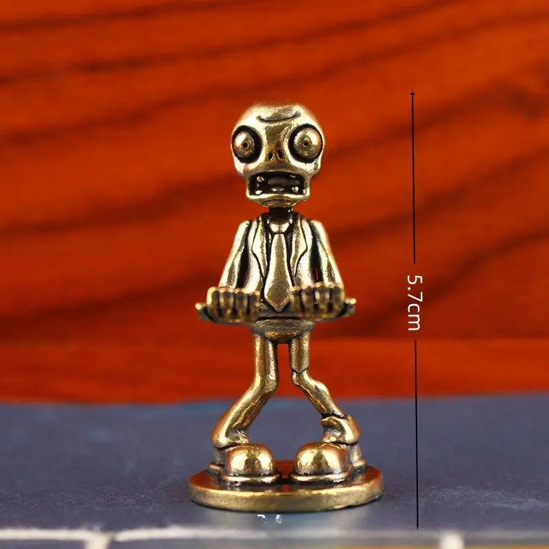 Brass Zombie Figurine Retro Brass Mr. Zombie Statue Cute Small Miniatures Desktop Ornament Home Decor Charming Decor