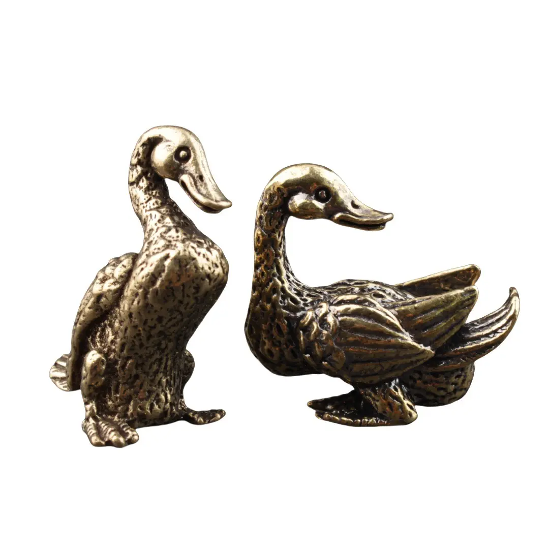 2/1pcs Brass Delicate Duck Figurines Unique Copper Animal Crafts Home Desktop Decorations for Wedding Party Anniversary Day