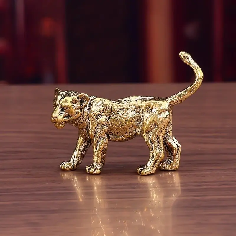 Pure Copper Majestic Lion King Miniatures Figurines Desk Decorations Vintage Brass Mini Animal Statue Home Decor Ornaments Craft
