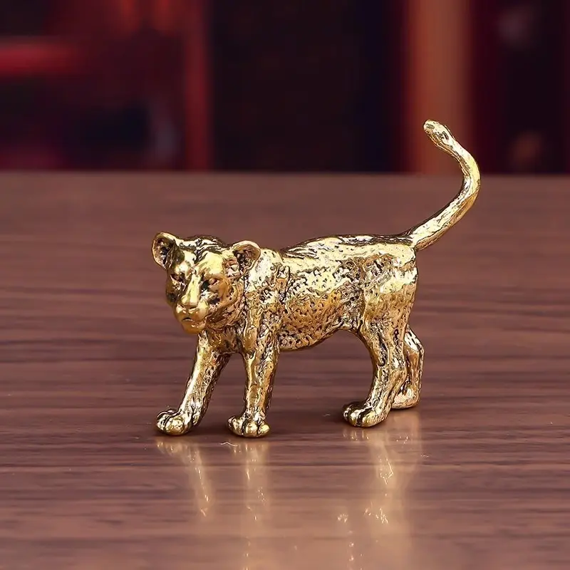 Pure Copper Majestic Lion King Miniatures Figurines Desk Decorations Vintage Brass Mini Animal Statue Home Decor Ornaments Craft