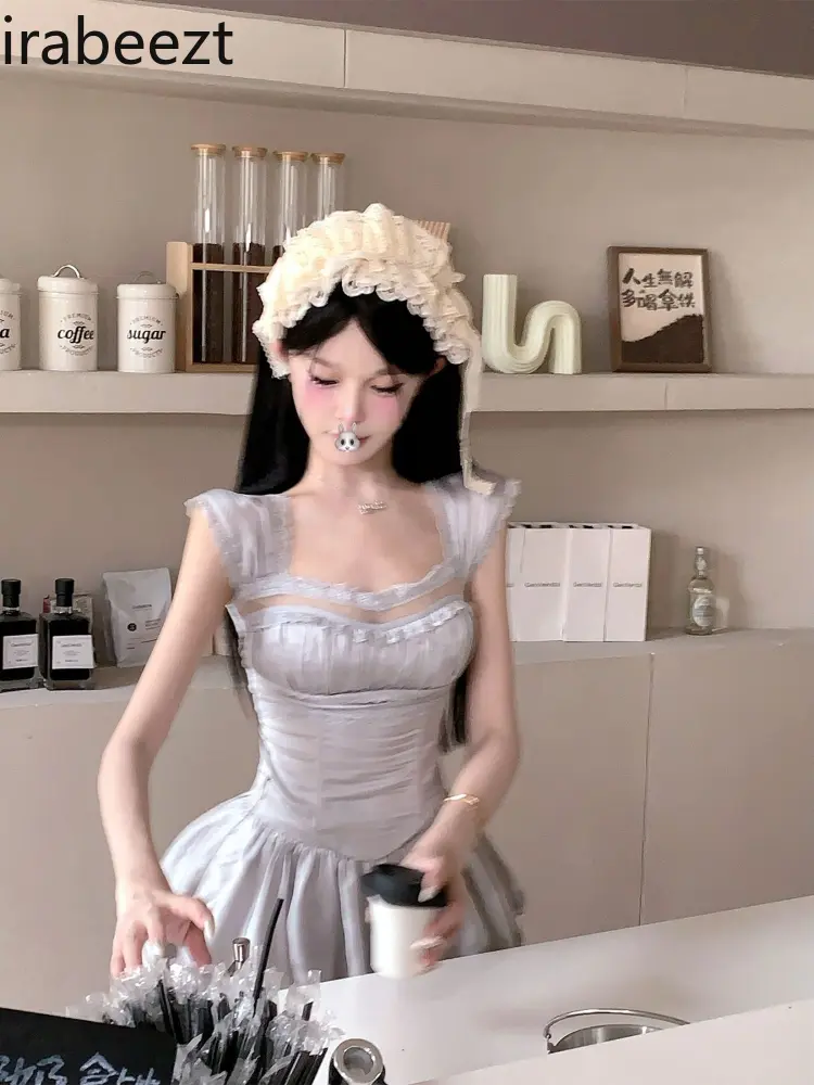 Sweet Sexy Hot Girl Suspender Top Trend High Waist Puffy Skirt Two-piece Suit Women's Autumn New Style Trajes Formales De Mujer