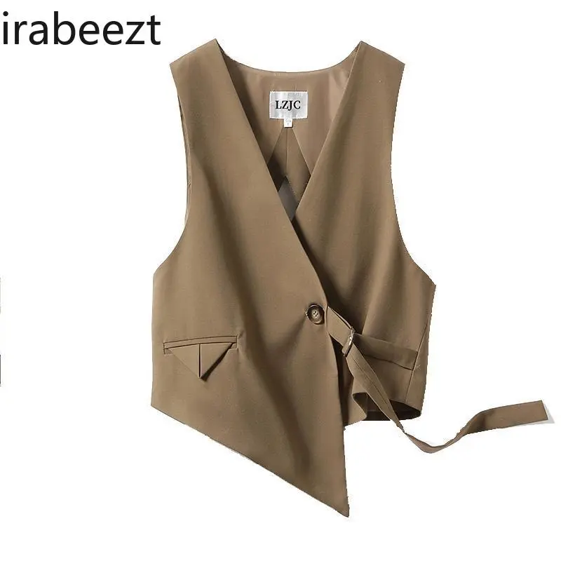 Irregular Suit Waistcoat Women's Design Sense Black Small Short Back Hollowed Out Clip Jaqueta Feminina Vest Women