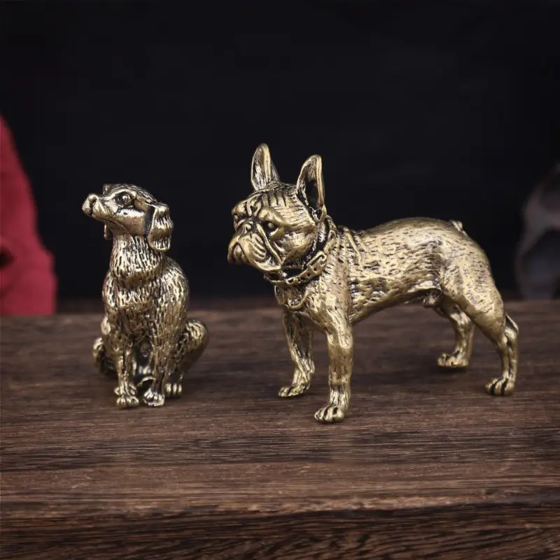 Copper Desk Ornaments Bulldog Miniatures Figurines Handmade Retro Brass Animal Pet Dog Statue Home Decorations Accessories Craft