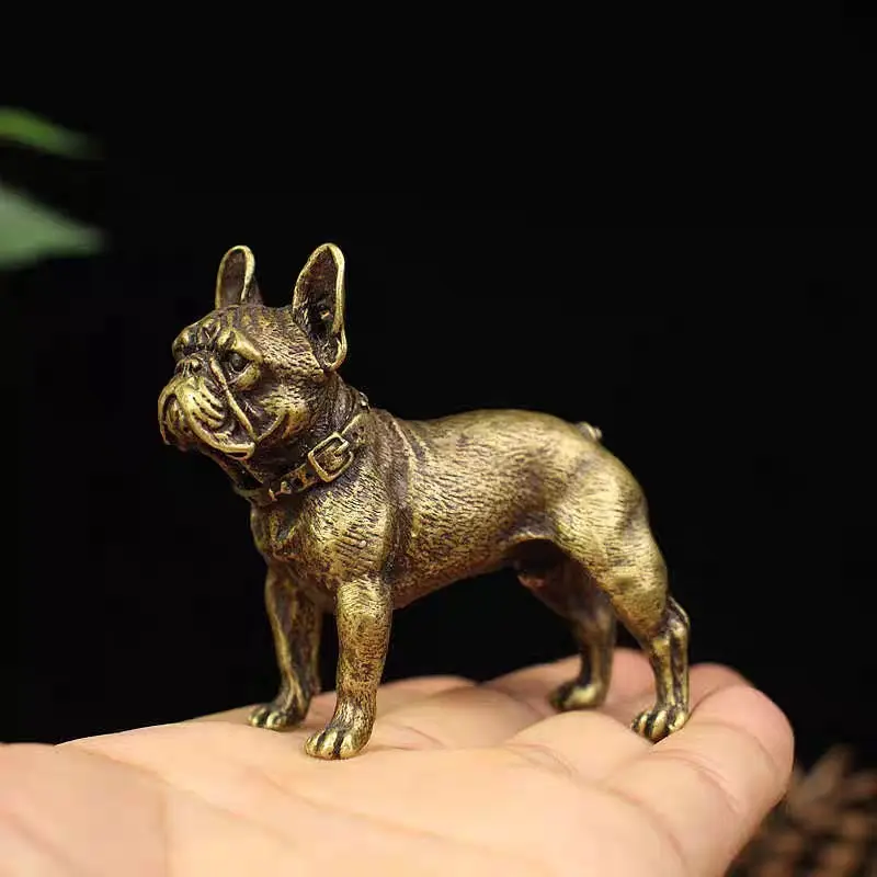 Copper Desk Ornaments Bulldog Miniatures Figurines Handmade Retro Brass Animal Pet Dog Statue Home Decorations Accessories Craft