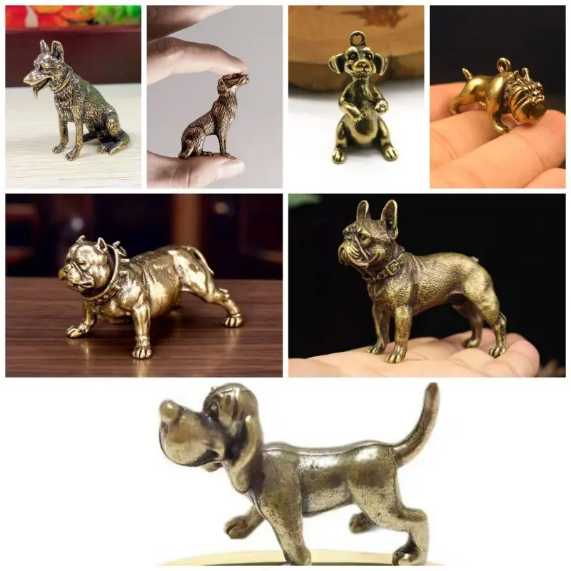 Copper Desk Ornaments Bulldog Miniatures Figurines Handmade Retro Brass Animal Pet Dog Statue Home Decorations Accessories Craft