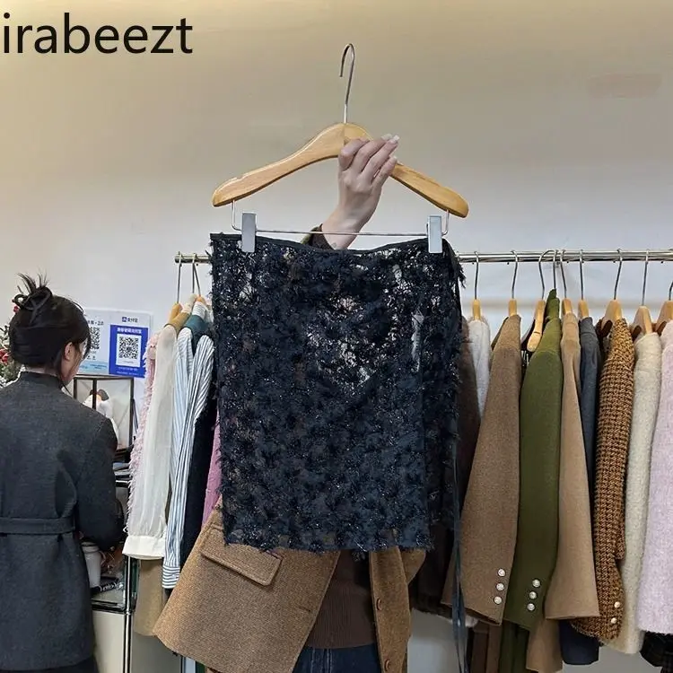 Lace Fart Curtain Autumn and Winter 2024 New Style Overlapping Inside Cover Hip Skirt Slight Strech Faldones Para Mujer