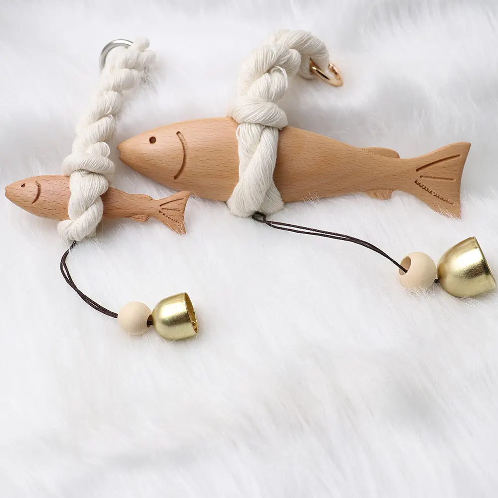 Creative Wooden Fish Car Ornament with Bell Ultra-thin Pollack Door Pendant Hangable Fish Wall Art Home Decor