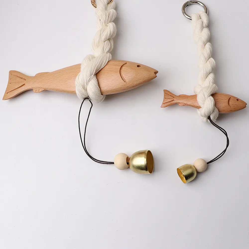 Creative Wooden Fish Car Ornament with Bell Ultra-thin Pollack Door Pendant Hangable Fish Wall Art Home Decor