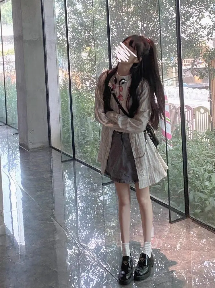 Minority Striped Sweet Shirt Dress Chic Binding Korean Version of White Age-reducing Regulai Fit Vestidos De Mujer