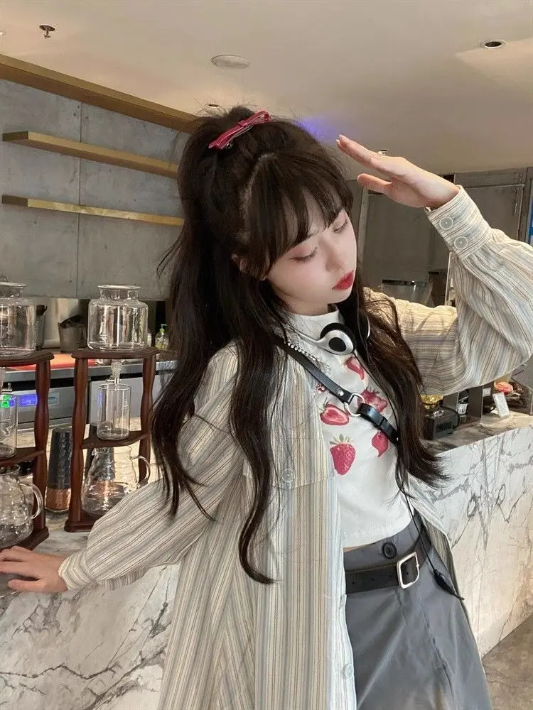 Minority Striped Sweet Shirt Dress Chic Binding Korean Version of White Age-reducing Regulai Fit Vestidos De Mujer