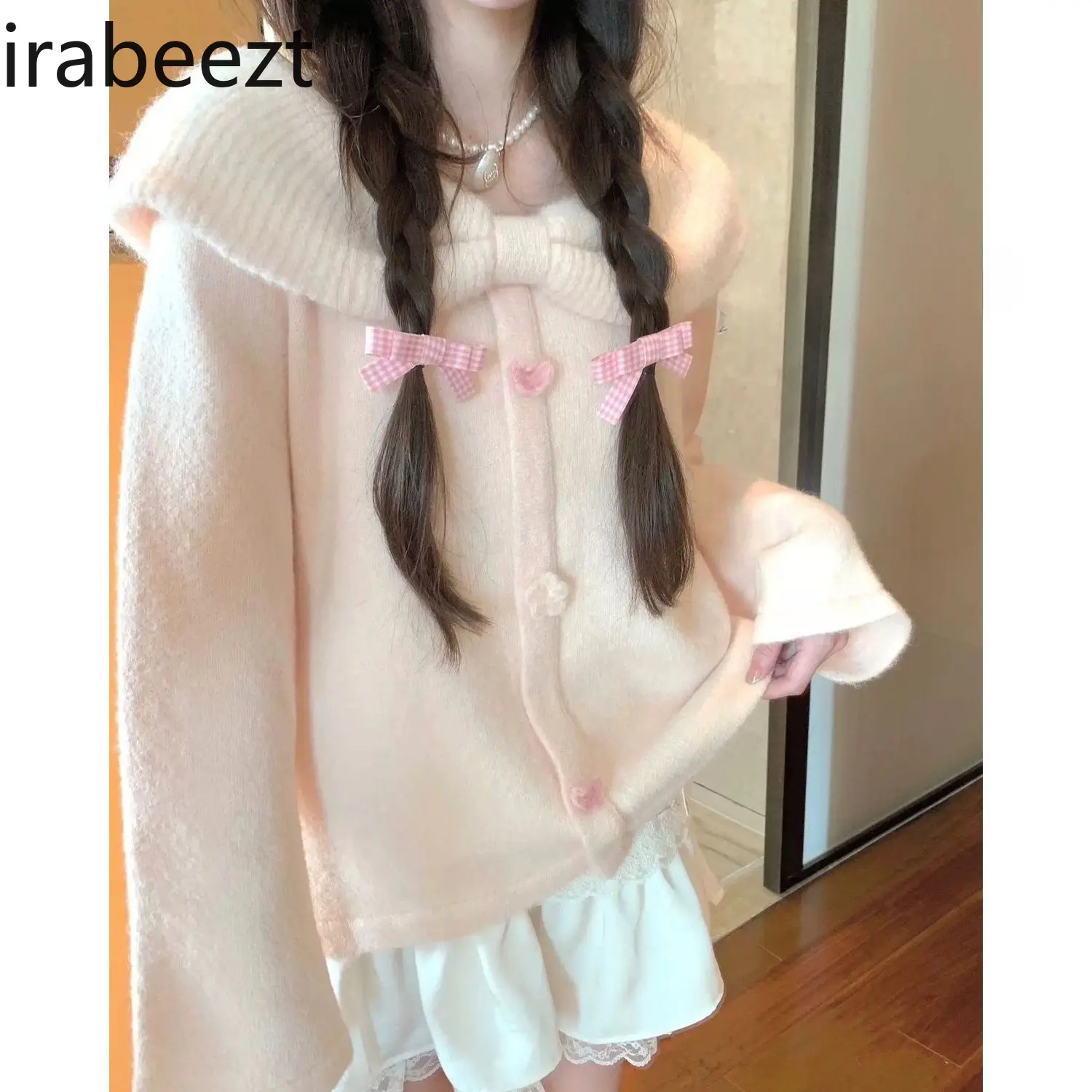 Early Autumn Korean Wear with Sweet Glutinous Sweater Knitted Coat Women Slouchy Senior Sense 2024 New Bow Top