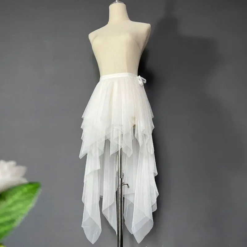 Sequins Short in Front and Long in Back Dovetail Irregular One-piece Wrap Falda Medium Length Single Layer Perspective Skirt