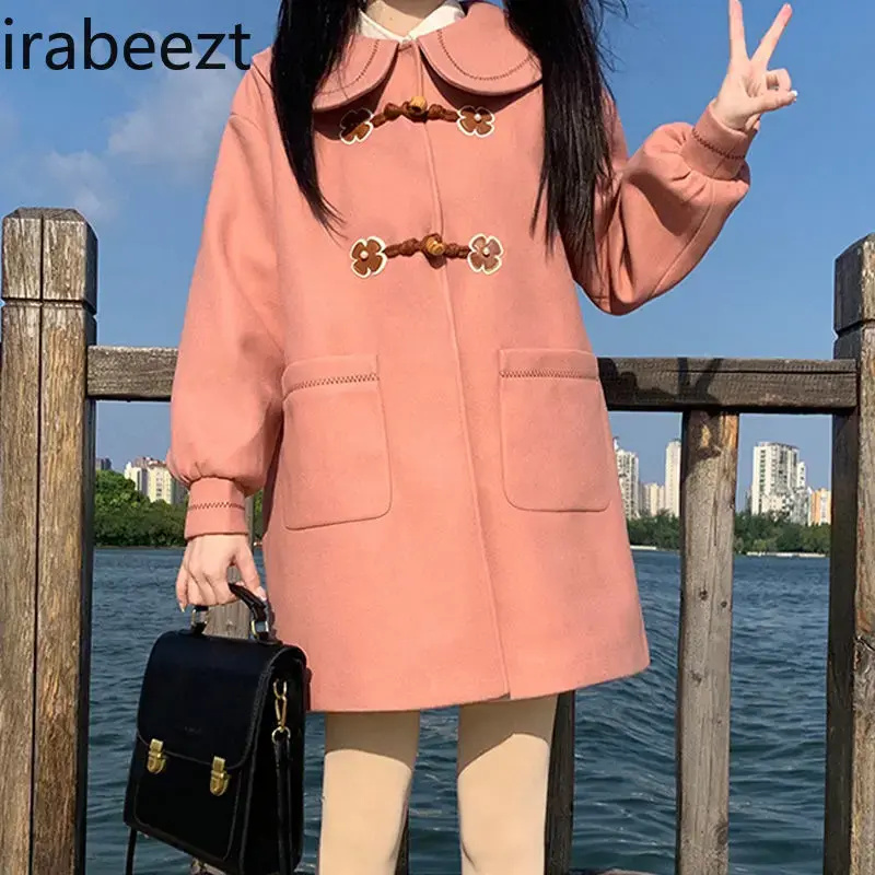 Girls' Middle School Students' Winter Coat Korean Version Thickened Woolen Coat Collegiate Style Winter Jacket Women