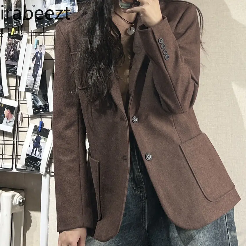 Woolen Suit Woman 2024 New Vintage All-in-one Coat Chaquetas Para Mujer Elegante Casual Autumnjaqueta Feminina