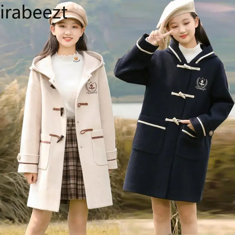 Girls' Middle School Students' Winter Coat Korean Version Thickened Woolen Coat Collegiate Style Winter Jacket Women