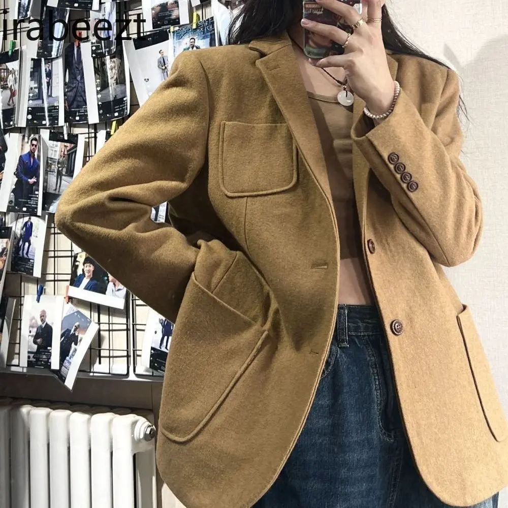 Woolen Suit Woman 2024 New Vintage All-in-one Coat Chaquetas Para Mujer Elegante Casual Autumnjaqueta Feminina