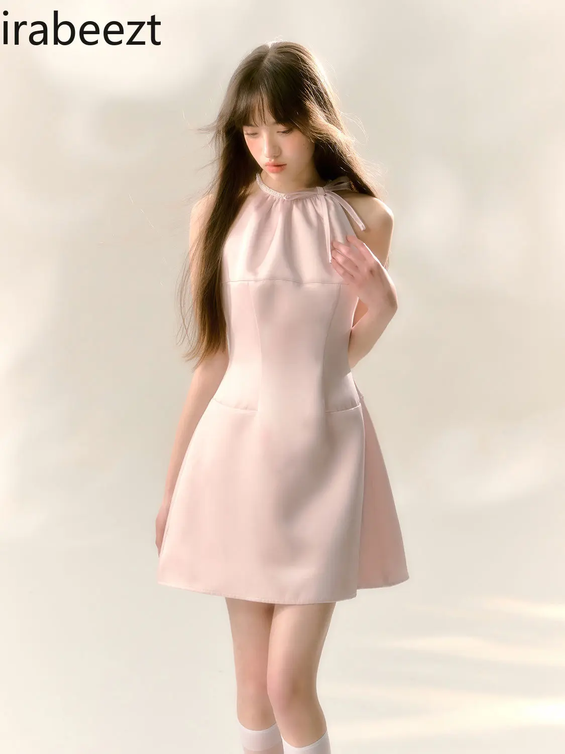 Fresh Temperament Casual Pink Strappy Dress French Sleeveless Waist Short A-line Vestidos De Noche Juveniles Sexy Dress