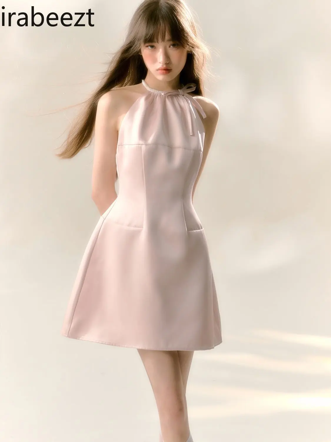 Fresh Temperament Casual Pink Strappy Dress French Sleeveless Waist Short A-line Vestidos De Noche Juveniles Sexy Dress