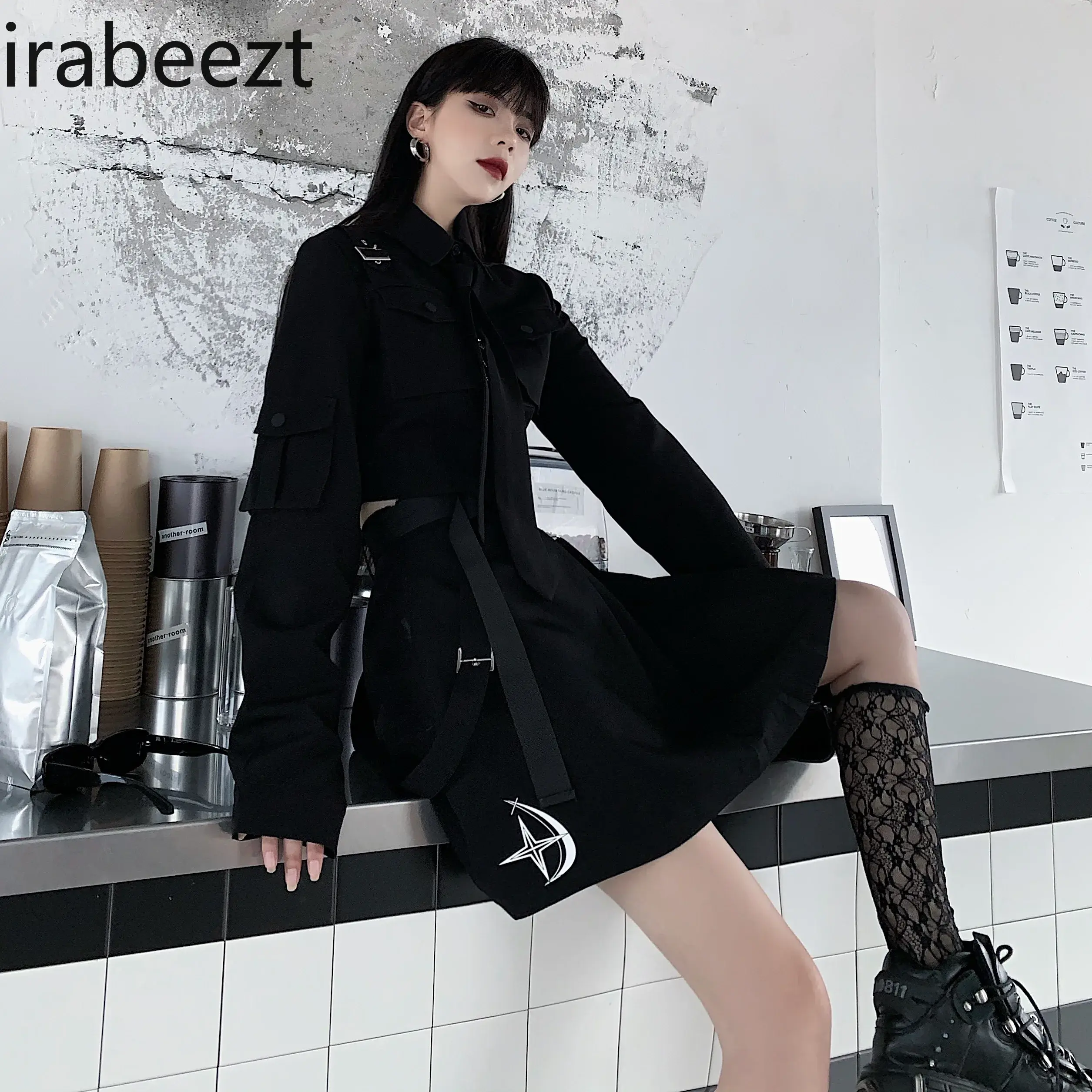Female Street Cool Girl Wear A Dark Style of Women's Handsome Uniform Bundy Dress Slim Fit Vestidos De Mujer Vintage Dress