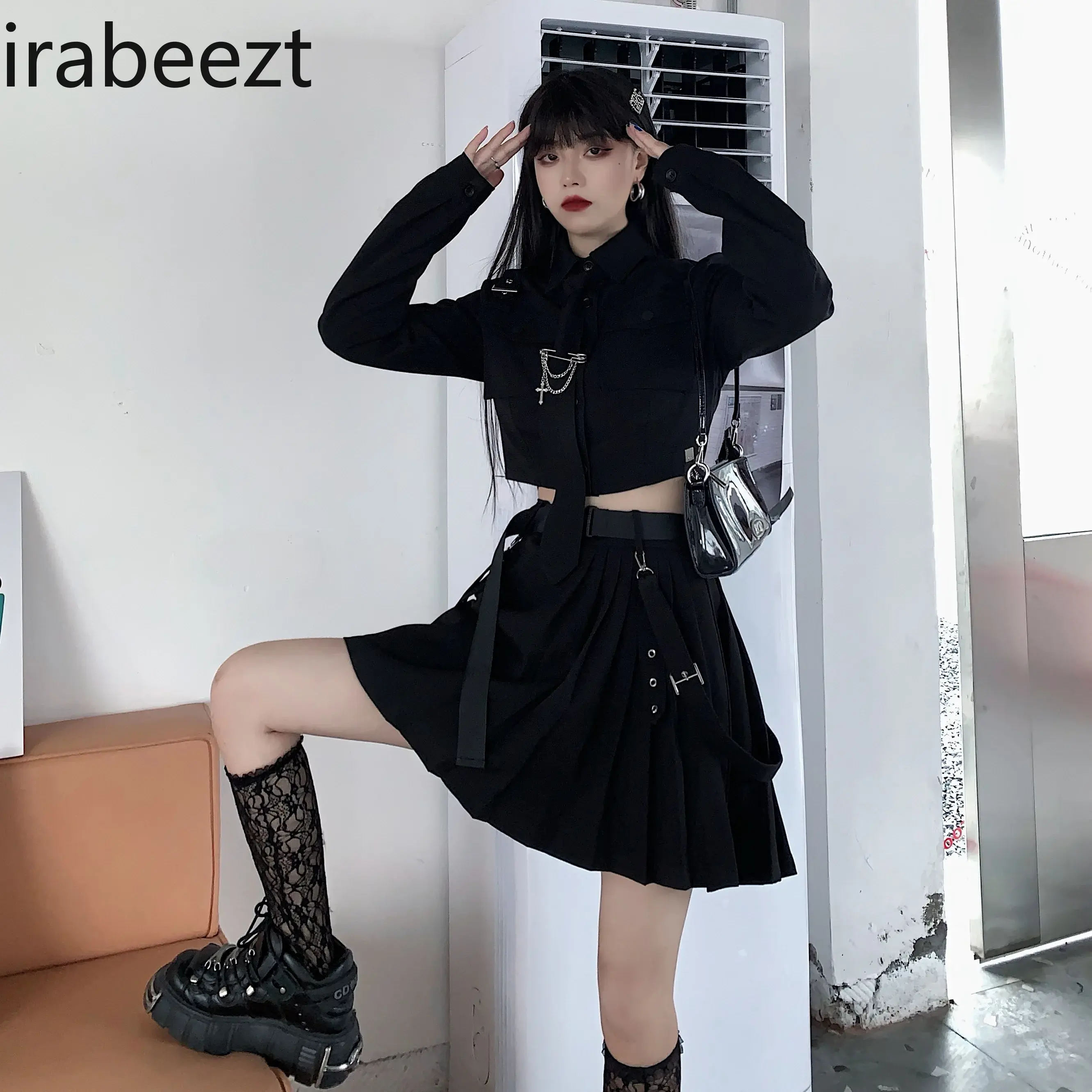 Female Street Cool Girl Wear A Dark Style of Women's Handsome Uniform Bundy Dress Slim Fit Vestidos De Mujer Vintage Dress
