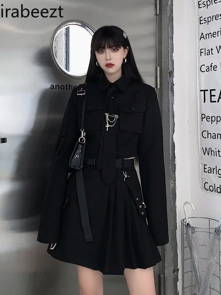 Female Street Cool Girl Wear A Dark Style of Women's Handsome Uniform Bundy Dress Slim Fit Vestidos De Mujer Vintage Dress