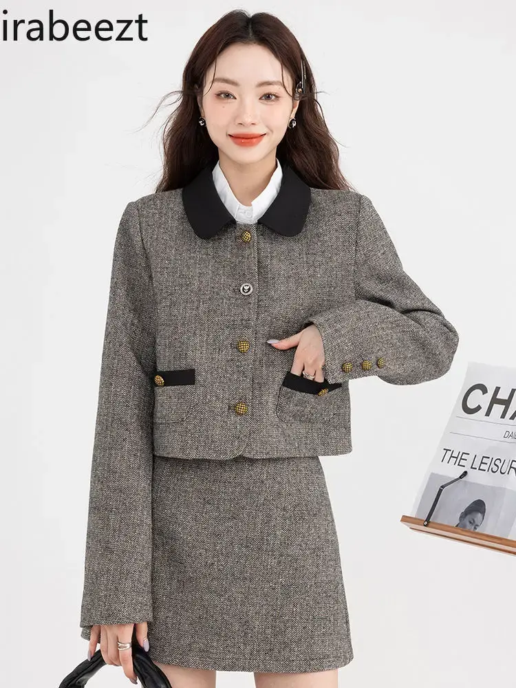 French Vintage Temperament Elegant Suit Female New Autumn Design Sense of Two Pieces Sets Costume Deux Pieces Femme