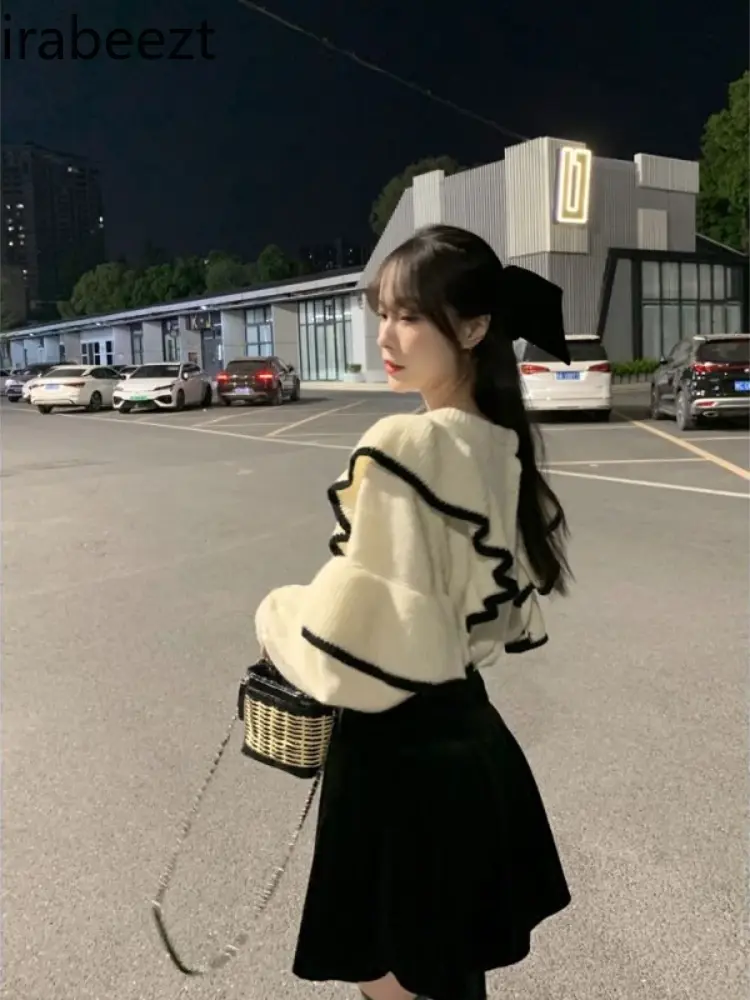 Double Side Wear Elegant Style Color Knitted Cardigan Women's Loose Coat 2024 New Early Autumn Top Women's Sweater