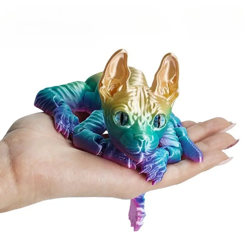 3D Printed Realistic Hairless Sphynx Cat Figurine – Adorable Articulated Fidget Toy, Perfect Gift for Cat Lovers