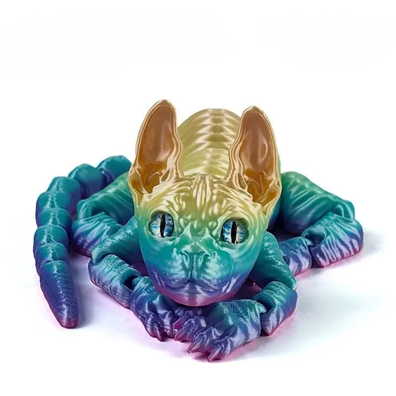 3D Printed Realistic Hairless Sphynx Cat Figurine – Adorable Articulated Fidget Toy, Perfect Gift for Cat Lovers