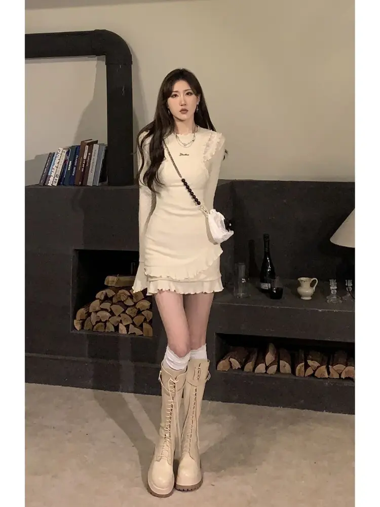 Fashion Design Long-sleeved Dress Women's Spring New Tight Show Skinny Hip Skirt Платье Женское Летнее Long Dresses for Women