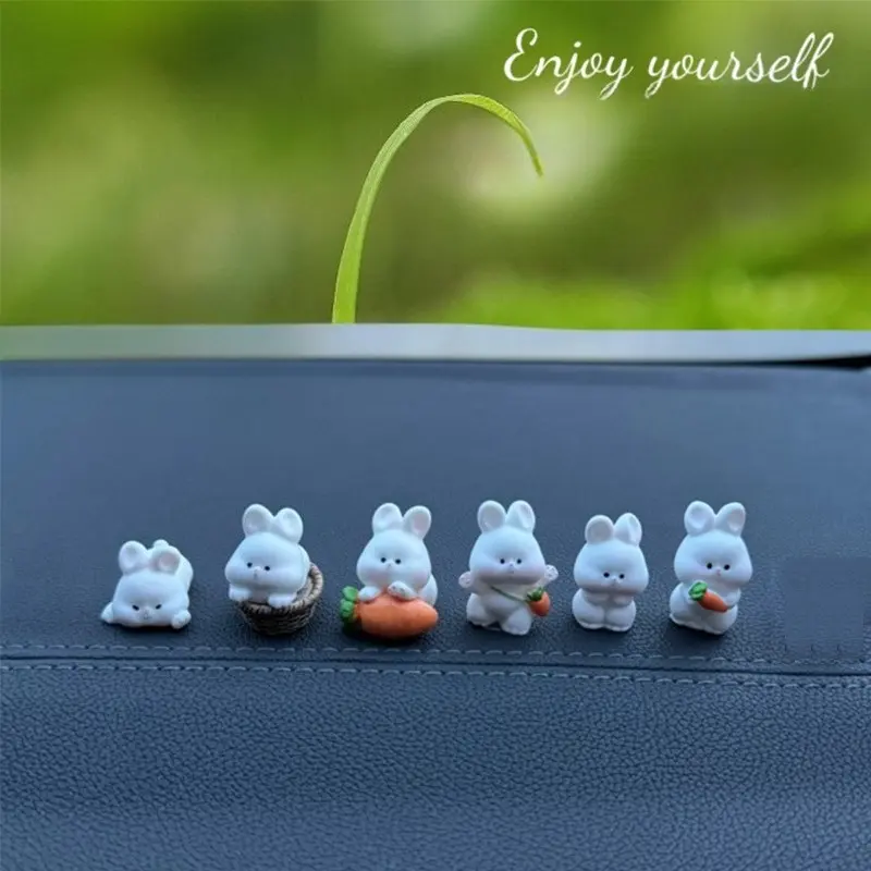 6/8pcs Gardening Accessories Cute Rabbit Micro Ornaments Resin Mini Bunny Miniature Figurines Cartoon DIY Rabbit Toys Office