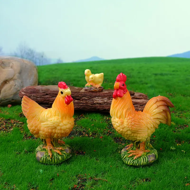 3pcs Rooster Chicken Figurines Farm Animal Model Home Decor Miniature Fairy Garden DIY Landscaping Cartoon Hen Chick Accessories