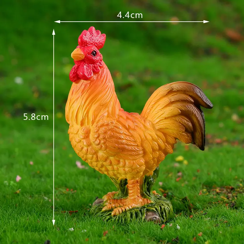 3pcs Rooster Chicken Figurines Farm Animal Model Home Decor Miniature Fairy Garden DIY Landscaping Cartoon Hen Chick Accessories