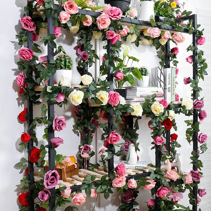 1.8m Artificial Rose Vine Flowers Green Leaves Garland for Wedding Arch DIY Fake Plant Vine Garden Wall Home Party Spring Decor