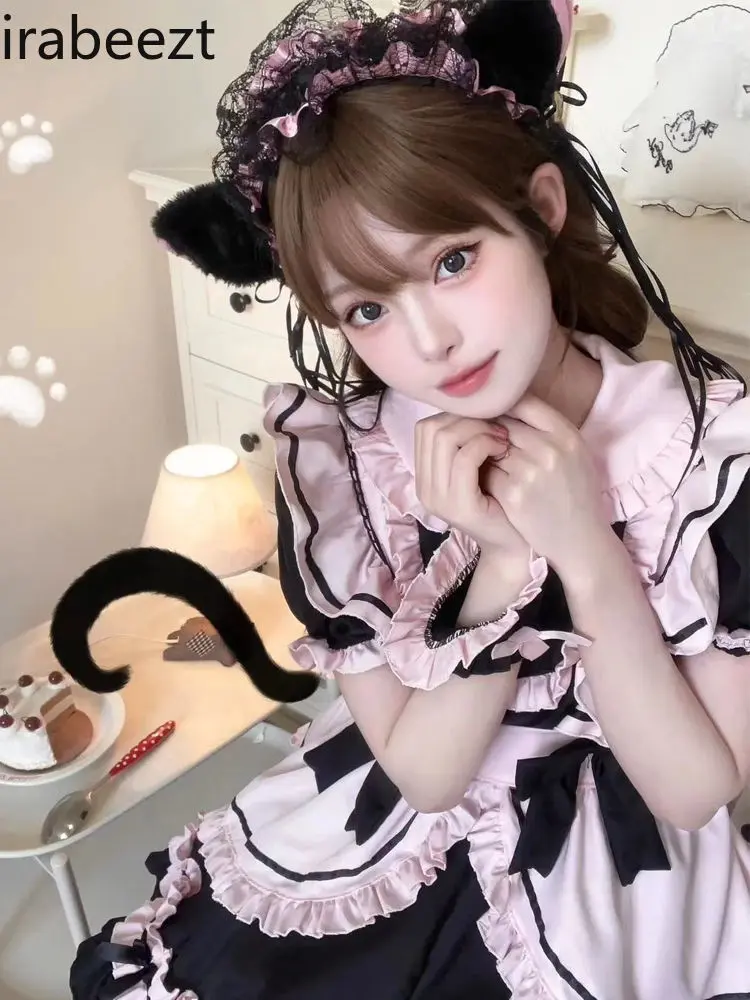 Cute Cat Maid Cosplay Dress Lolita Gothic Anime Costume Women's Kawaii French Maid Uniform Halloween Party Outfit