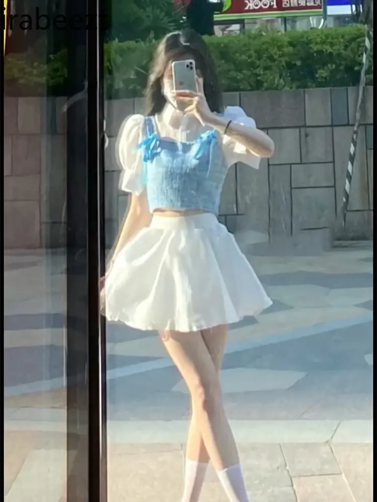 Women's Summer Design Sense Small Niche Slimming Temperament Vest Shirt and Skirt Three-piece Set Costume Deux Pieces Femme