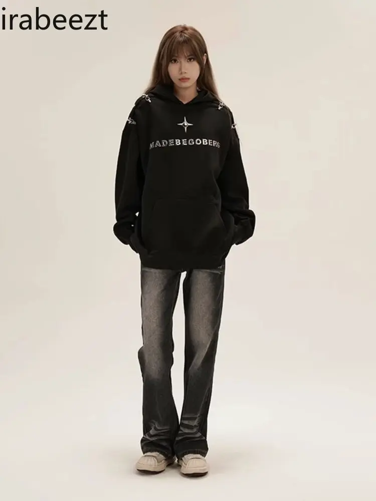 Oversize Relaxed Sweatshirt American Retro Trend Street Cool Hip Hop Style Casual Women's Coat Streetwear Women Hoodies