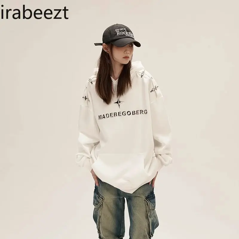 Oversize Relaxed Sweatshirt American Retro Trend Street Cool Hip Hop Style Casual Women's Coat Streetwear Women Hoodies