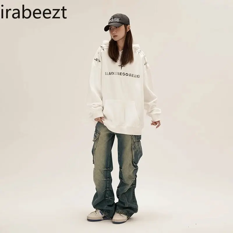 Oversize Relaxed Sweatshirt American Retro Trend Street Cool Hip Hop Style Casual Women's Coat Streetwear Women Hoodies